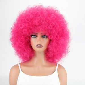 Perruques Afro pour Femmes, Perruques Synthétiques Afro Bouclées Douces et Moelleuses Sans Colle Perruques Crépues Bouclées 70S Cosplay ou Usage Quotidien(pink) (TaiYuanDengLinDianZiShangWuYouXianGongSi, neuf)