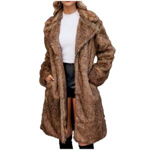 AEGJEGVD 2024 Veste Fausse Fourrure Femme mi Longue Léopard Manteau en Fourrure synthétique Veste d'hiver Chaude Manteau Élégant Couleur Unie Fluffy Manteau en Fausse Fourrure Polaire Coat Jacket (⭐⭐⭐⭐⭐AEGJEGVD⭐⭐⭐⭐⭐, neuf)