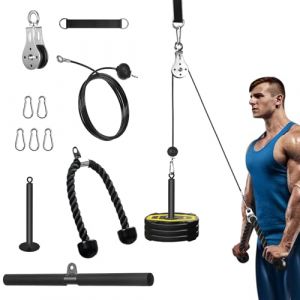 Poulie Musculation, FASPUP Fitness Musculation Poulie Tirage, Entra&icirc;nement des Bras LAT pulldown Machine &Eacute;quipement Kit Barre Droite et Corde Triceps pour Biceps Curl, Extensions de Triceps (Jiehe, neuf)