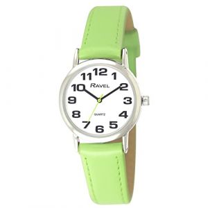 Ravel - Montre Bracelet Femme (Grande) Facile à Lire avec de Gros Chiffres - Vert Citron/Ton argenté/Blanc (Montres Ravel, neuf)