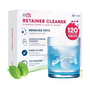 Retainer Cleaning Comprim&eacute;s - 120 Comprim&eacute;s (4 Mois de R&eacute;serve) pour Appareil Dentaire, Dentier, Nettoyant Gouttiere Dentaire, Aligneur, Orthodontie (VEVMAX UK LTD, neuf)