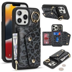 Lipvina Coque pour iPhone 13 Pro avec Portefeuille Porte-Cartes de cr&eacute;dit et Fermeture &eacute;clair - Housse Portefeuille Pratique avec Fentes pour Cartes de cr&eacute;dit - L&eacute;opard Noir (Machan-US, neuf)