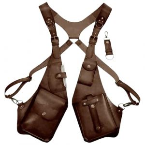 Sac &agrave; bandouli&egrave;re en cuir anti-vol &agrave; double &eacute;paule - Sac de bras m&eacute;di&eacute;val - Holster tactique - &Eacute;l&eacute;gant porte-t&eacute;l&eacute;phone - &Eacute;pauli&egrave;re r&eacute;glable - Holster de transport, marron clair, Voir description (daksir, neuf)