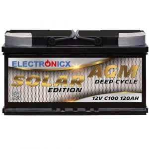 Electronicx Batterie AGM 120Ah 12V – Deep Cycle Solar Edition – Batterie Solaire 12V C100 avec Technologie AGM – 353x175x190mm – sans Entretien – pour Camping-Car, Bateau, photovoltaïque (Electronicx, neuf)