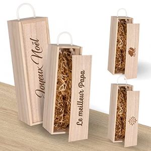 Générique Caisse À Vin Ou Champagne En Bois Avec Couvercle Personnalisable - Boîte Coffret Pour Bouteille De Vin Personnalisée - Idée Cadeau Fêtes, Anniversaire (1 bouteille) (GRAVURE ET COMPAGNIE, neuf)