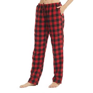 YUSHOW Lot de 1 Bas de Pyjama Femme en Flanelle à Carreaux Coton Ultra Doux Pantalon Pyjama Flanelle avec Poches,rouges à carreaux noirs,L (YUSHOW Sports, neuf)