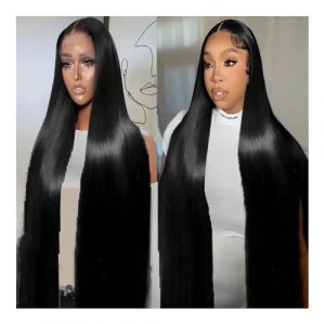 Perruque de cheveux humains haut de gamme, 200 densité noir femmes montant perruque brésilienne perruque cheveux humains 13x4 os cheveux raides HD pure dentelle perruque, aspect naturel et port confo (WANGRUNHUI, neuf)