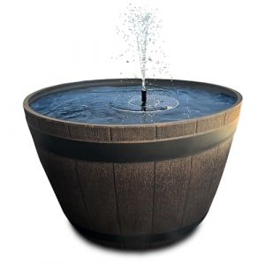 matches21 HOME & HOBBY Kit de fontaine solaire d'extérieur - Grand format de 51 cm - Aspect tonneau en bois - Marron - Fontaine de jardin (matches21 HOME & HOBBY, neuf)