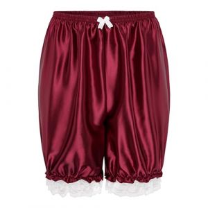 Satini Froufrou Dentelle eff&eacute;min&eacute; A Volants Lolita Bloomer Shorts Soyeuse Satin Haut-de-Chausses (Rouge vin, S) (BlackButterfly Clothing, neuf)