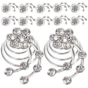 OSALADI Lot de 12 Pinces à Cheveux Spirale en Alliage Argenté Strass Épingles à Cheveux de Mariage Élégantes Accessoires Coiffure pour Mariée et Soirée (Original MJW, neuf)