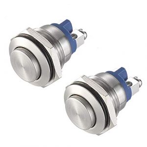 APIELE Lot de 2 interrupteurs momentan&eacute;s &agrave; bouton-poussoir actuels 16 mm 250 V AC 5 A 12 V 36 V CC 2 A 1 NO SPST en acier inoxydable &eacute;tanche Interrupteur &agrave; bouton-poussoir momentan&eacute; pour voiture (API ELE CO LTD, neuf)