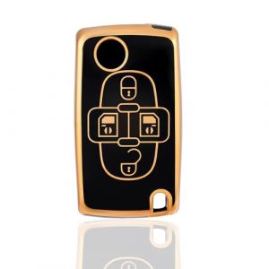 OFF WE GO Coque de Cl&eacute; Etui Cles pour Peugeot 807 1007 Citroen C8 Fiat &Eacute;tui Cl&eacute;s Voiture Cl&eacute; &agrave; T&eacute;l&eacute;commande Protecteur Cl&eacute; Voiture Accessoire, Noir Or (OFF WE GO, neuf)