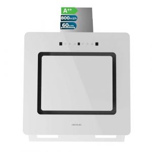 Cecotec Hotte Aspirante Inclinée Décorative 60cm Bolero Flux Dt 608002 Glass White A++. Finition Verre Blanc, Cheminée Inox, Aspiration 800M3/H, Moteur 210W, 3 Puissances, Filtre Charbon (Cecotec, neuf)