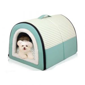 Niche pour chien - Lit chaud ferm&eacute; 2 en 1 avec coussin amovible - Maison igloo pour chien de petite, moyenne et grande taille (70 x 55 x 45 cm, vert) (wenjie266, neuf)