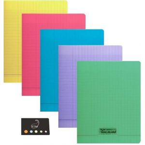 Lot de 5 Cahiers 24 x 32-48 pages - couverture polypro - grands carreaux + 1 Index Adh&eacute;sif Blumie. (Blumie Shop, neuf)