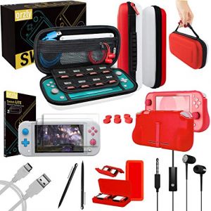 Orzly Accessoire Pack Compatible avec Nintendo Switch Lite (2019) - Pack Comprenant: Protecteurs d'écran [VT], Câble Type C, Housse [Étui Rigide], Coque Comfort Grip Case et Plus. - Rouge/Blanche (Syntiga Europe - FR, neuf)