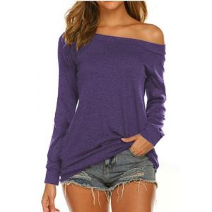 Rongseng T-Shirts &agrave; Manches Longues Femme Hauts Sexy &agrave; &Eacute;paules D&eacute;nud&eacute;es Chemisier Col Bateau Blouse Pull &Eacute;l&eacute;gant et D&eacute;contract&eacute; Pullover Ample Chic Couleurs Unie Tunique Top Mode Streetwear (Rongseng Direct Store, neuf)