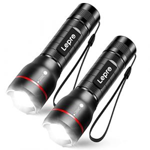 Lepro Lampe Torche, LE2000 Lampe de Poche IPX4 Étanche, Zoomable, 5 Modes Lampe Tactique avec Piles AAA ou Rechargeable 18650 pour Camping, Randonnée, Urgences, Lot de 2 (Lepro FR, neuf)