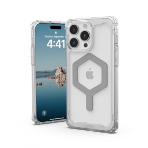 URBAN ARMOR GEAR Plyo Coque de Protection Compatible avec Apple iPhone 15 Pro Max, Chargement sans Fil/Charge magn&eacute;tique, Coins Air-Soft r&eacute;sistants aux Chutes, Bord sur&eacute;lev&eacute;, Glace (iCables EU, neuf)