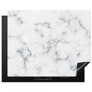 KitchenYeah&copy; Protege Plaque Tapis Pour Induction 65x52 cm Deco Cuisine Protection Vitroc&eacute;ramique Pour Cuisiniere Marbre - Blanc - Argent - Paillettes - Look marbre - Chic (KitchenYeah, neuf)