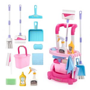 Jenilily Chariot de Nettoyage pour Enfants &agrave; partir de 2, 3, 4 Ans avec serpill&egrave;re, Seau, balais, brosses, Pelle &agrave; poussi&egrave;re, balayette, Chariot de Nettoyage (Jenilily Direct, neuf)