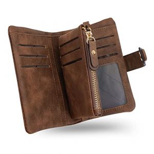conisy Portefeuille Femme RFID Blocage,Grande Capacité Petite Porte Monnaie en Cuir Chic Court Bourse pour Les Dames (Brun) (conisy, neuf)