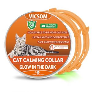 Collier Apaisant pour Chats, Lumineux Collier Calmante pour Chat, Anti Stress Lumineux Apaisant Chat Collier, Collier Anti-Anxiété de Réglable Pheromones Chat Effet Apaisant et Naturel 2Pack Orange (VICSOM Store, neuf)