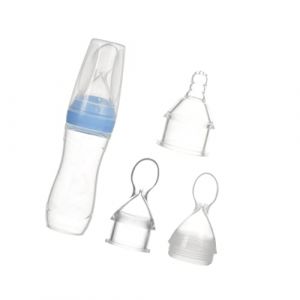 GETAJGHSD 3Pièces Biberon Silicone pour Garçon Fille avec Cuillère Ergonomique pour Lait Jus et Médicaments Biberon et Portable pour Nourrissons Bleu (CHIRISI, neuf)