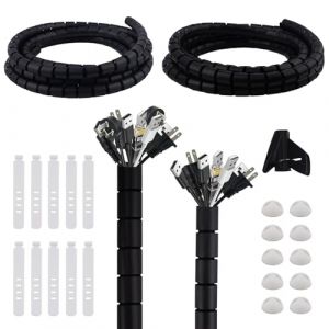 AWBEOT 2 x 3 M, Cache C&acirc;ble, Range C&acirc;ble, Diam&egrave;tre 22 mm / 28 mm, Gaine Spirale C&acirc;bles Flexible, Protection des Cables, pour TV,PC,Automobiles, avec 10 Bandes de Rangement,10 Clips de Fixation, Noir (ruiquankai, neuf)