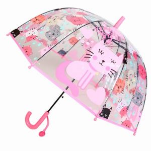 Parapluie pour enfant avec toit en dôme - Design léger et mignon - Protection contre le vent et la pluie - En forme de cloche - Transparent - Cadeaux pour enfants, Chat rose., S (VICOPICO, neuf)