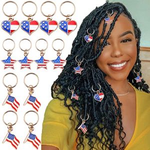 NAISKA Lot de 12 pinces à cheveux dorées en forme d'étoile et de cœur, anneaux tressés, perles, dreadlocks, breloques pour cheveux, décoration de cheveux, drapeau américain, bijoux de cheveux pour (Fast Media Ships From USA, neuf)