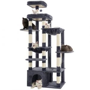 Heybly Arbre À Chat, 180cm De Haut avec Base Stable, Plateforme XL, Grande Maison pour Chat, 2 Hamacs, Meubles pour Chats À Plusieurs Niveaux pour Les Chats du Maine, Gris Fumé HCT037G (Heybly-FR, neuf)