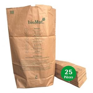 bioMat Sac Poubelle Papier 240 Litres, 25 Sacs en Papier Kraft Compostable pour Déchets Organiques, Résistants à l'humidité, Double Fond (BIOMAT®-Shop, neuf)