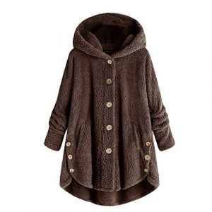 Poncho en peluche pour femme avec boutons, manteau en fausse laine, poncho d'hiver, cape de paon, avec capuche en fourrure, veste de grande taille, épaisse, chaude, respirante, cape de loisirs, (Ansu clothing, neuf)