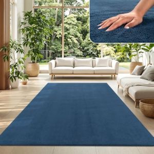 TT Home Tapis Poil Ras Tapis De Salon Monochrome Design Moderne Lavable, Couleur: Bleu Marin, Dimension:120x160 cm (marche-de-tapis, neuf)