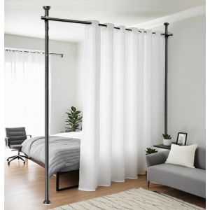Tringle &agrave; Rideau pour Cadre de s&eacute;paration de pi&egrave;ce 177 x 305 cm, &eacute;cran r&eacute;glable en flexibilit&eacute;, cloison de s&eacute;paration de pi&egrave;ce, Aucun per&ccedil;age requis, pour Chambre ou Bureau (Noir) (FENGPING-EU, neuf)