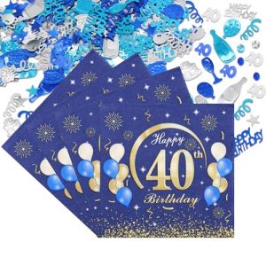Scettar 50 Pi&egrave;ces Serviettes Anniversaire 40 Ans Avec D&eacute;coration color&eacute;e, Bleu-or Papier Serviette de Table Serviette Vaisselle Jetable,decoration anniversaire 40 ans (XWF Store, neuf)