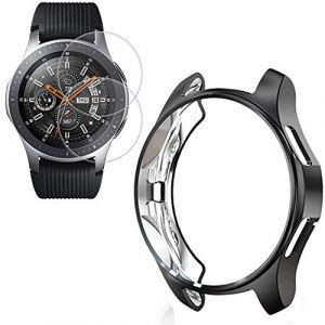 Miimall [1+2 Pi&egrave;ces] Compatible avec Samsung Galaxy Watch 46mm/Gear S3 Coque en TPU + Film en Verre Tremp&eacute;, [Anti-Rayure] Sans Bulles Protection d'&Eacute;cran du Galaxy Watch 46mm/Gear S3 -Noir (Miimalleu, neuf)