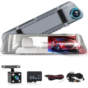 Dashcam R&eacute;troviseur avec cam&eacute;ra de recul avec carte 64 G incluse, &eacute;cran tactile Full HD 4,7 pouces 720p Cam&eacute;ra avant et arri&egrave;re (Yusuda, neuf)