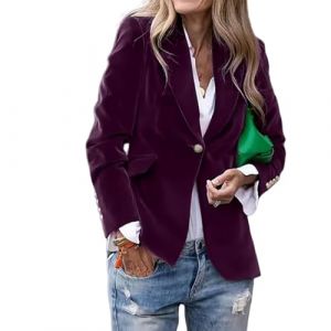 Femme Blazer Blazer en Velours Ajust&eacute; &Agrave; Un Bouton pour Femme Style Vintage Manches Longues Revers Crant&eacute;s Couleur Unie &Eacute;l&eacute;gant pour Le Travail Le Bureau avec Poches Violet Taille XL (MANXsm, neuf)