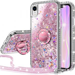 Miss Arts Coque pour iPhone XR, Fille Silicone Paillette Strass Bling Glitter de Luxe avec Support, Liquide Gel Bumper Housse Etui de Protection pour Apple iPhone XR - Rose (Miss Arts -FR, neuf)