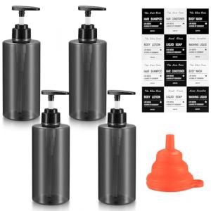 4 Pcs 500ML Distributeur de Savon Liquide de Cuisine, Flacon Pompe Vide 500ml, Distributeur Shampoing et Gel Douche, Distributeur Liquide Vaisselle pour Savon Lotion, avec &eacute;tiquette, Entonnoir (YiTaiYuanMaoYi, neuf)
