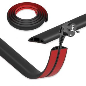 DIKARIYA Passage de Cable au Sol Noir, 1mx30mm Cache Cable Sol, Petit Canal de Câble Flexible, Goulotte Passe Cable, PVC Cache Fil Électrique Sol Auto-Adhésif Montage pour Tous Les Câbles Bureau (DIKARIYA EU, neuf)