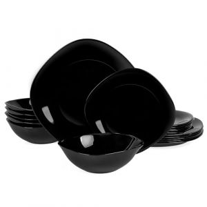 LaGlint Verre Opale Service de Table 18 Pièces pour 6 Personnes Noire Carré, 6 Assiettes Plates, 6 Assiettes à Salade, 6 Bol à Céréale, Empilabe et Passe au Lave-vaisselle (LaGlint, neuf)