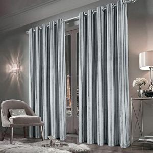 always4u Rideau 100% Occultant en Velours &agrave; Longues Rayures, Double Rideaux Isolation Thermique avec Oeillets, pour Salon Chambre Cuisine, &Eacute;l&eacute;gant,Argent Clair 140x260cm Lot de 2 (Always4u Soft Furnishings, neuf)