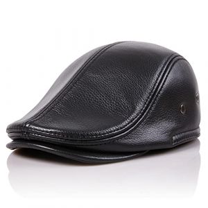 BOTOWI Casquette de Gavroche Classique en Cuir Véritable pour Hommes - Chapeau de Lierre en Cuir de Vache Style Gatsby - pour Conduite, Chasse, Pêche - Automne Hiver - Noir, 3XL (FQBHDUK, neuf)