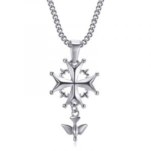 BOBIJOO Jewelry - Pendentif Collier Femme Enfant Croix Huguenote Protestant Acier 316L Argent&eacute; Cha&icirc;ne (ANGELYK, neuf)