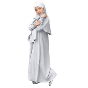 Robe musulmane pour filles, Abaya de pri&egrave;re islamique &agrave; manches longues, Cardigan Kaftan, Robes pour le Ramadan, Tenues pour filles &agrave; Duba&iuml;, Kaftan pour l'Eid, Thobe marocaine pour enfants, blanc, 5-6 (ZheSiXined, neuf)