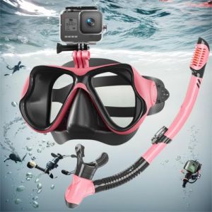 Shyllin Masque Plongée Adulte, Masque Tuba Snorkeling avec Support de Caméra, tuba frontal natation, Lunettes de Plongée Panoramiques Anti-Buée Étanche en Verre Trempé et Tuba Respiration Sèche (Rose) (XFJIN243, neuf)