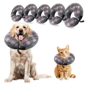 panemy Collier Collerette Gonflable pour Chien, Collerette Chien Gonflable avec Velcro Réglable, Collerette Chat, Adapté à La Chirurgie Ou à la Guérison des Plaies, Anti-Léchage (Gris-B, XS) (FQWANG, neuf)